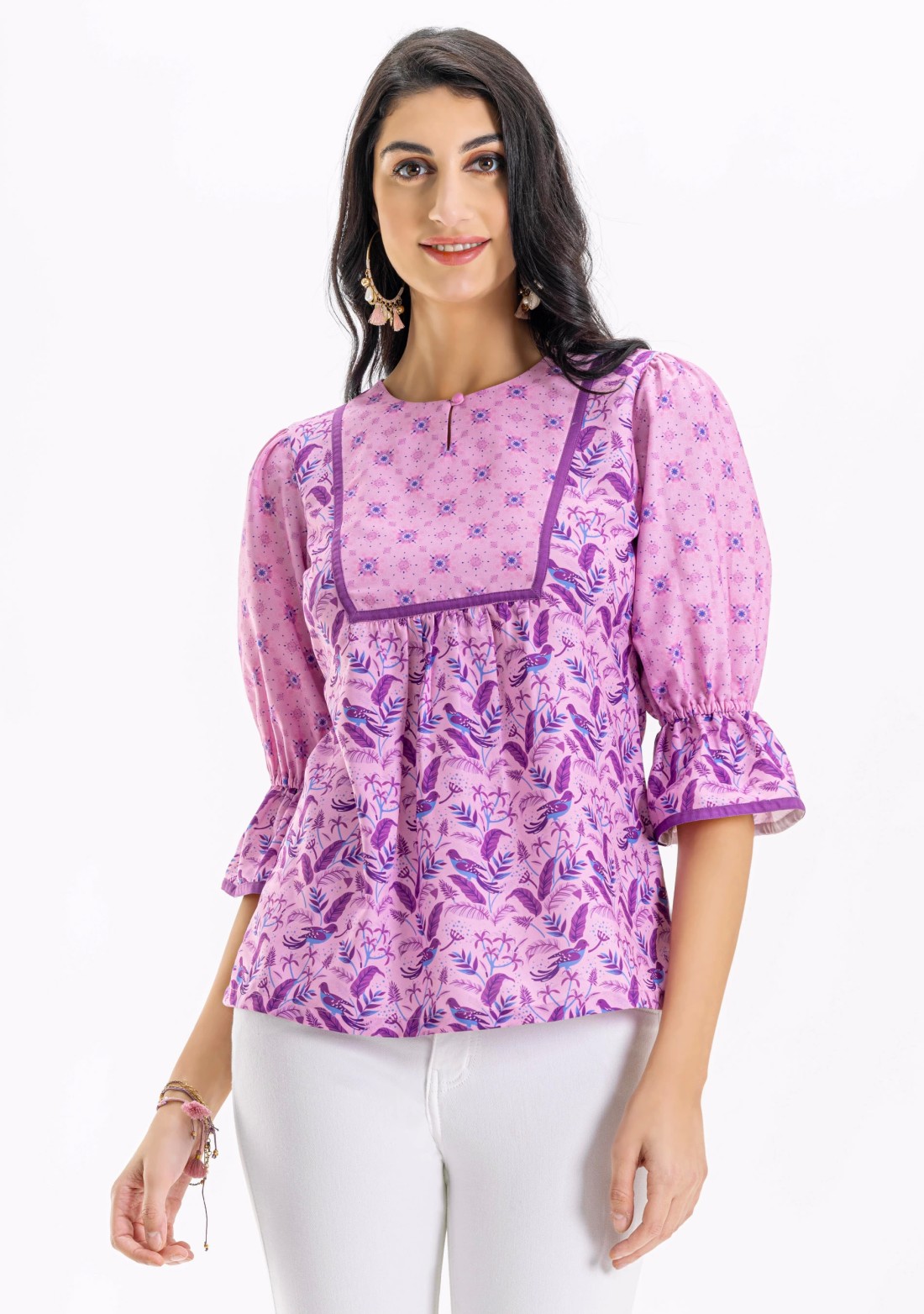 Lavender Botanical Print A-Line Top