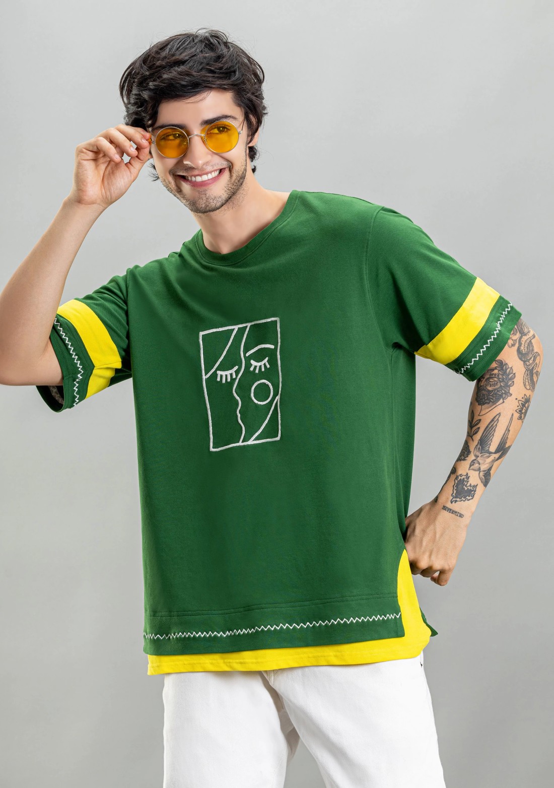 Green Loose Fit Men's Round Neck T-shirt