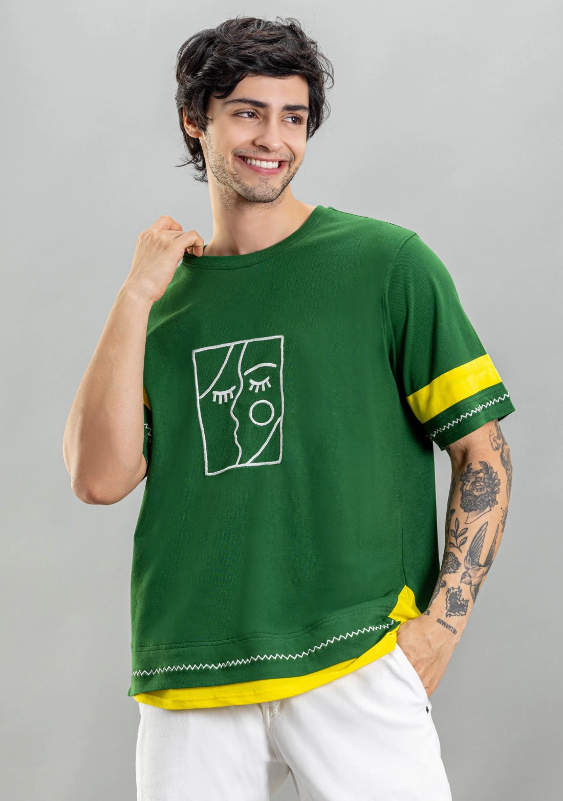 Green Loose Fit Men's Round Neck T-shirt