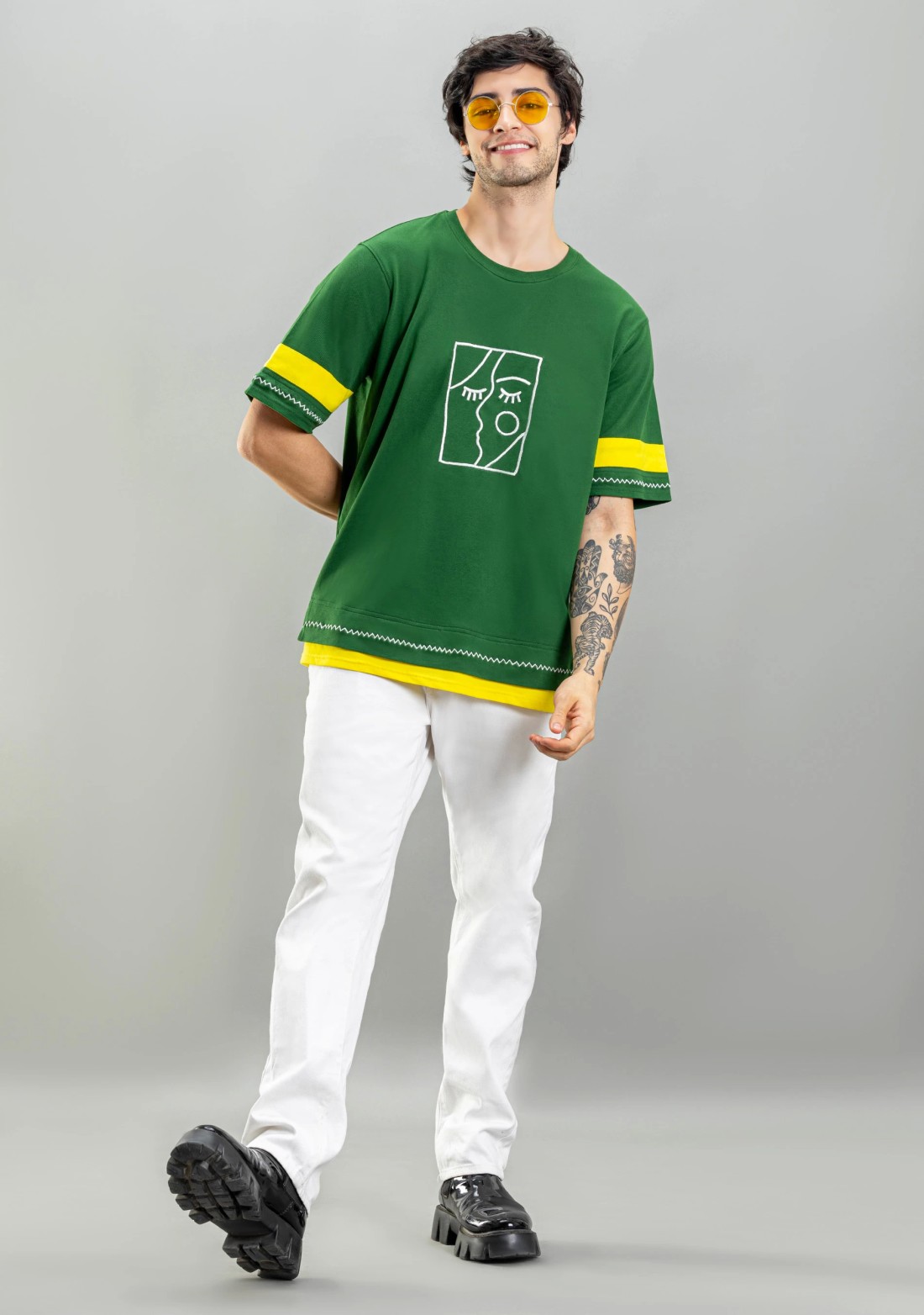 Green Loose Fit Men's Round Neck T-shirt