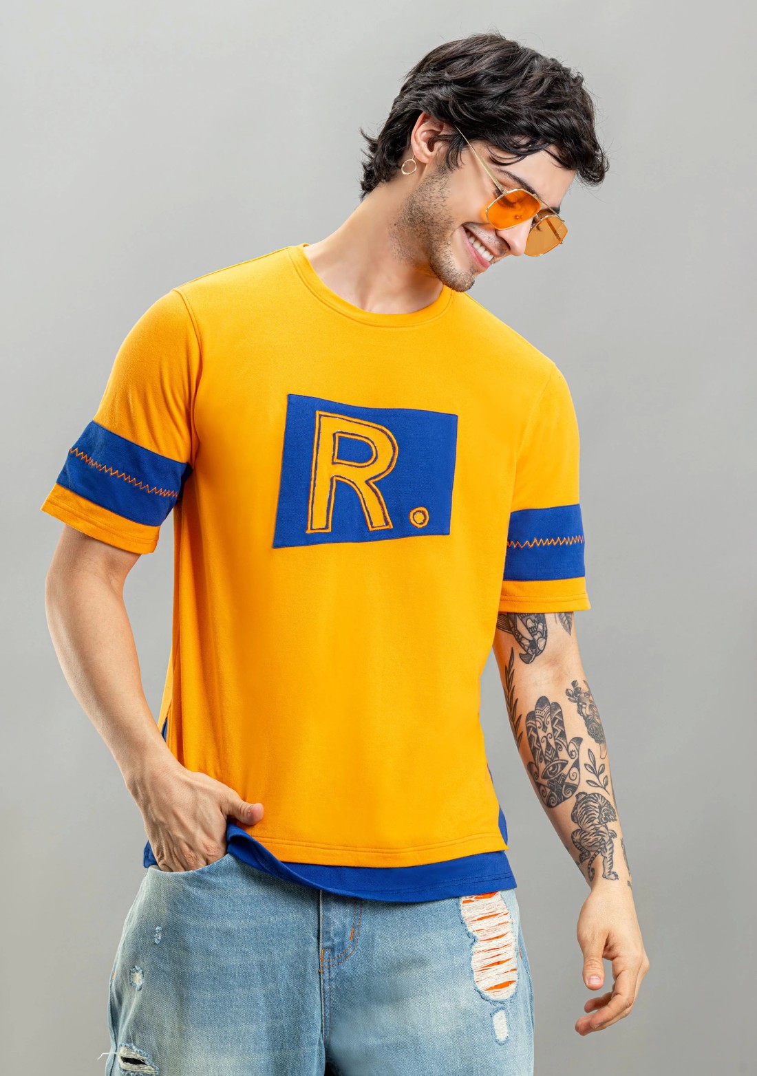 Orange Loose Fit Rhysley Men's Round Neck T-shirt