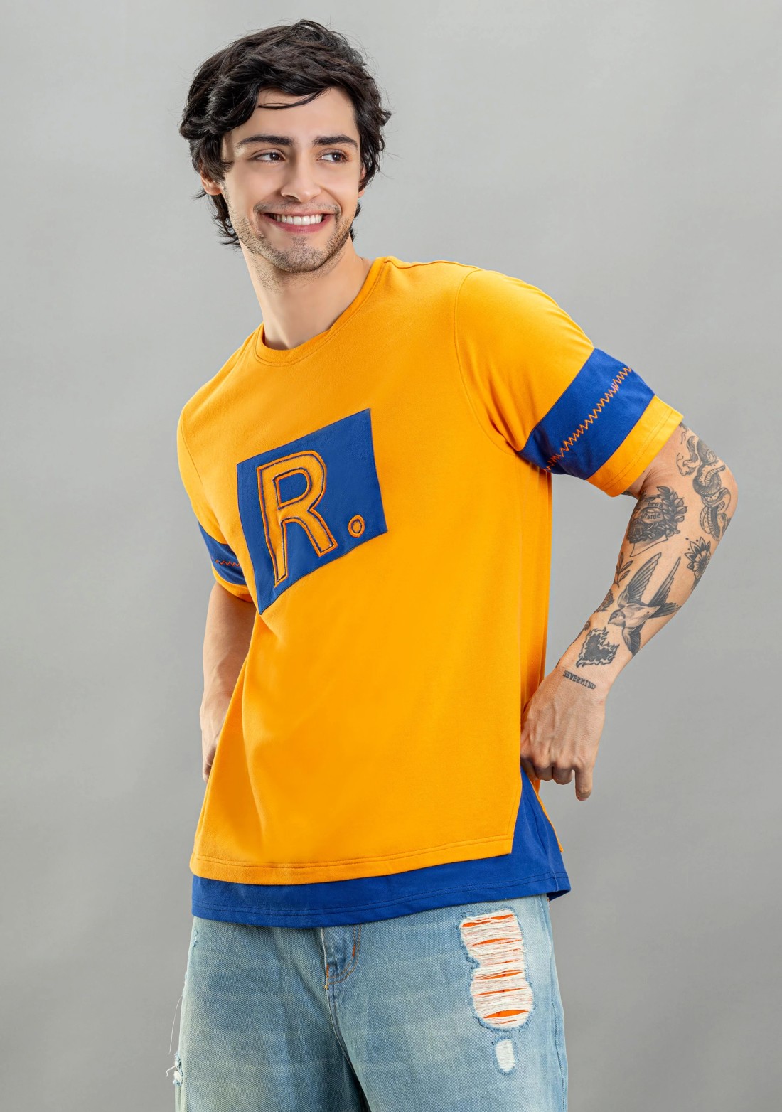 Orange Loose Fit Rhysley Men's Round Neck T-shirt