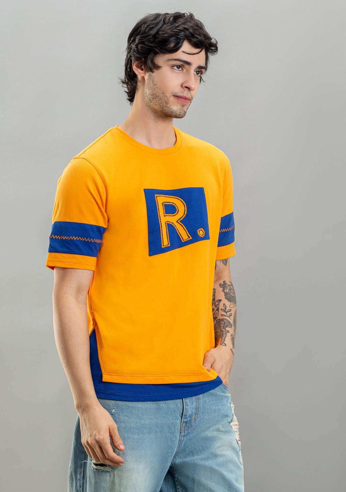 Orange Loose Fit Rhysley Men's Round Neck T-shirt