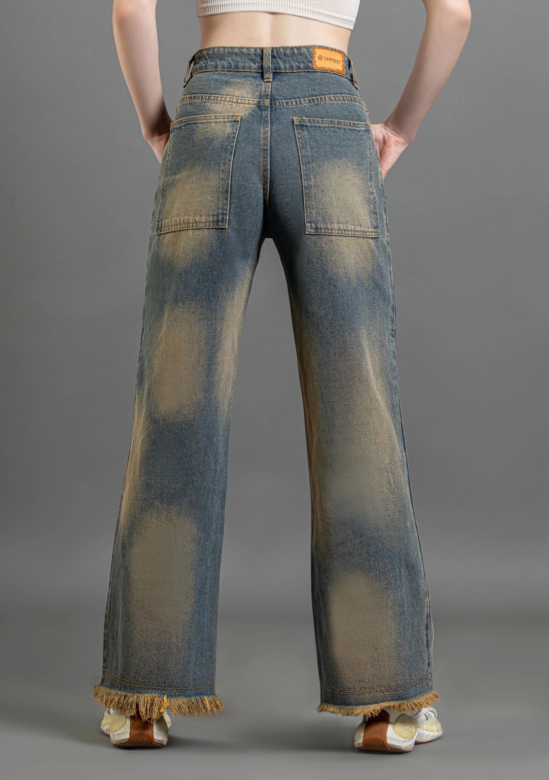 Beige and Blue Wide Leg Women's Fashion Jeans