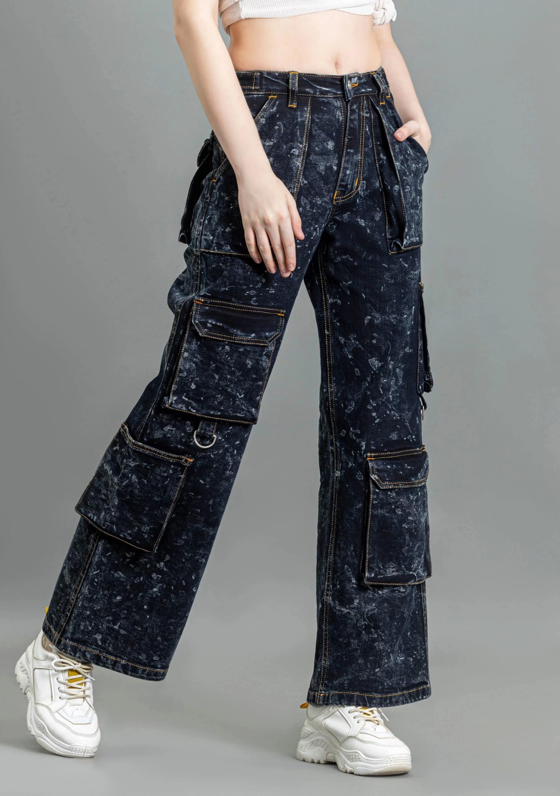 Black Wide Leg Cargo Style Women's Fashion Jeans