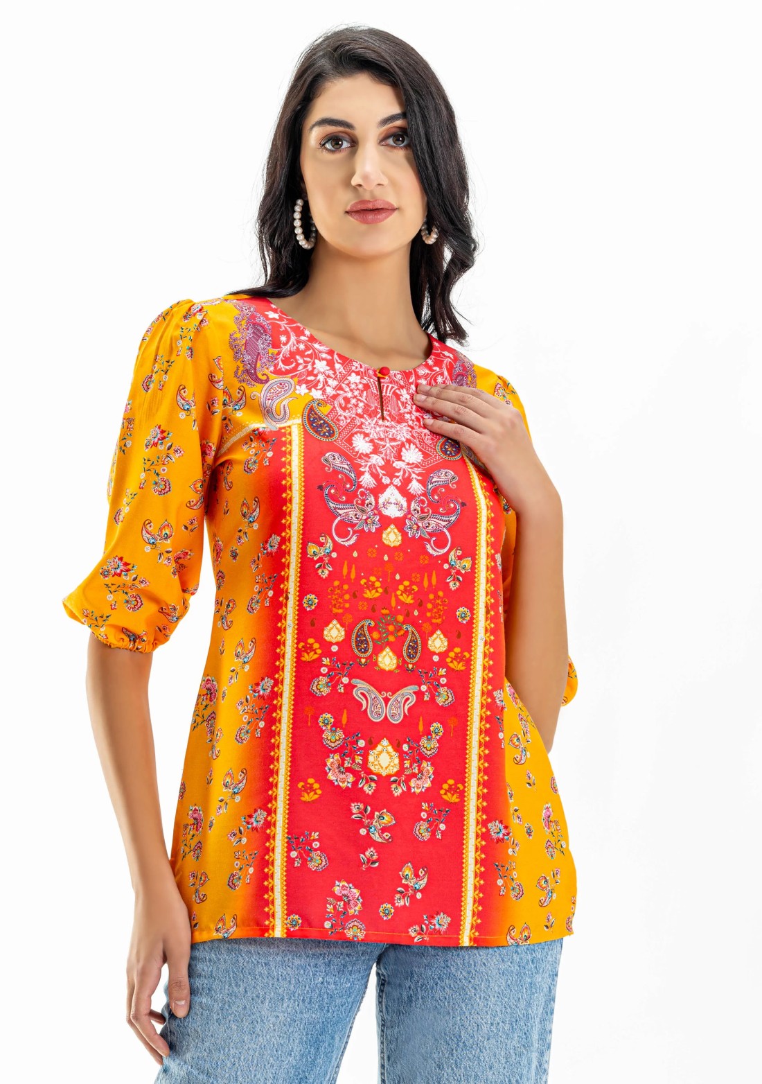 Multi Colour Ethnic Print Long Top