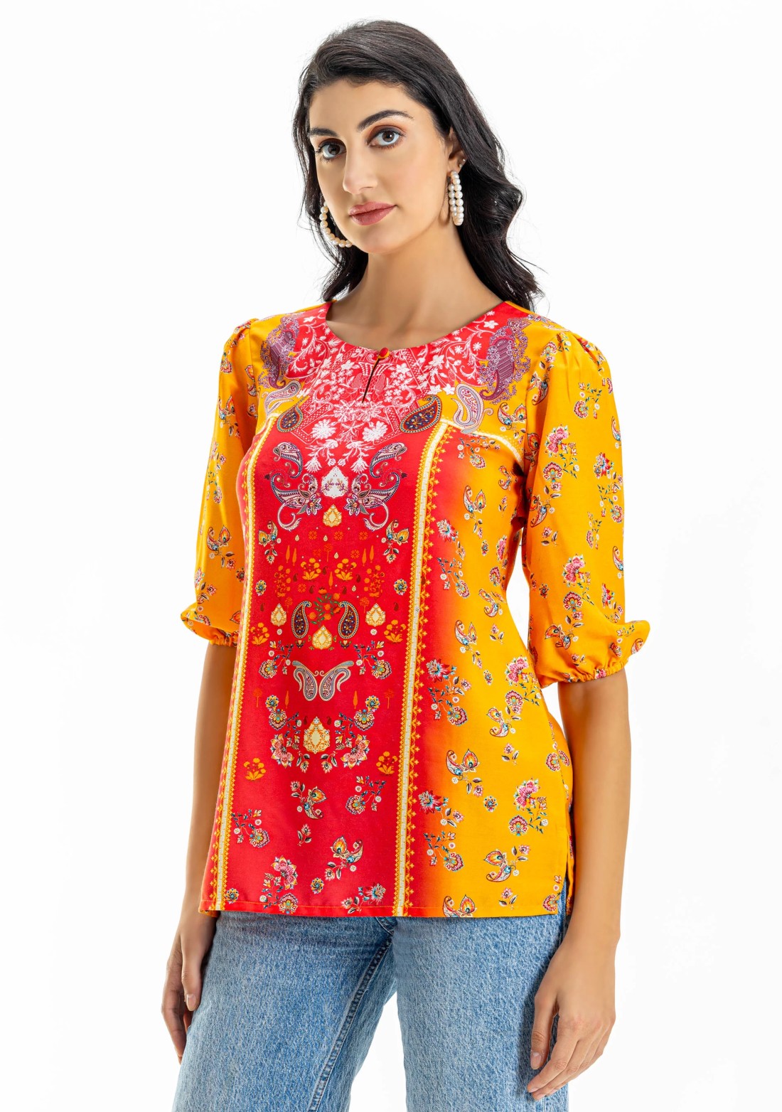 Multi Colour Ethnic Print Long Top