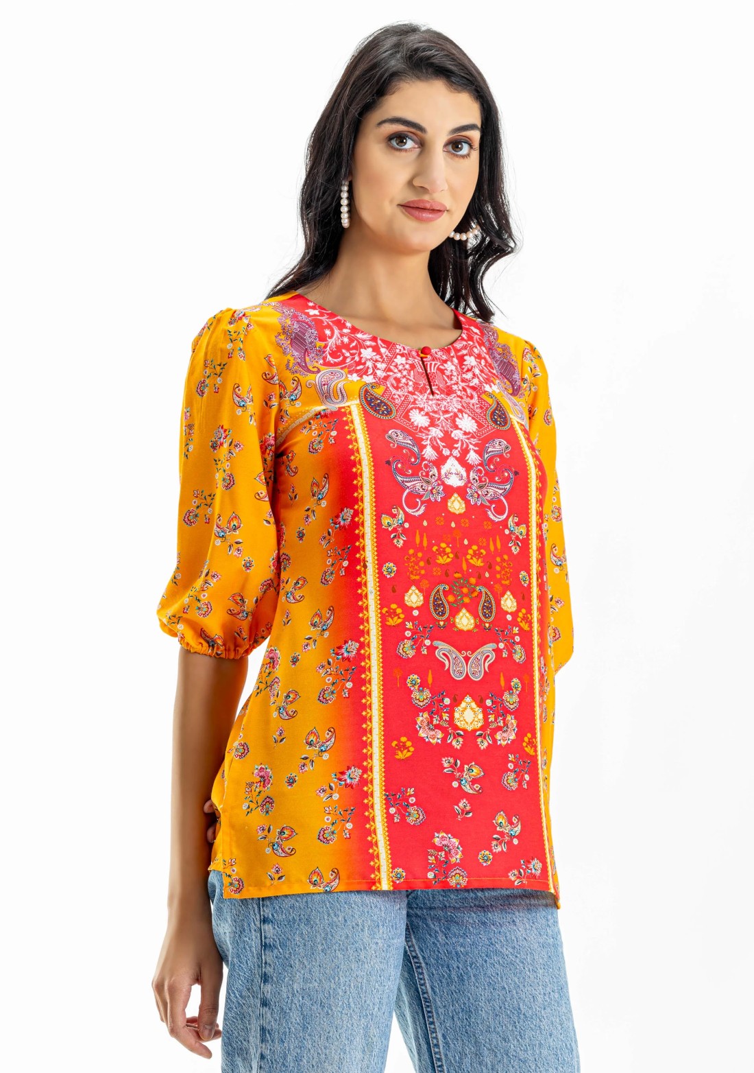 Multi Colour Ethnic Print Long Top