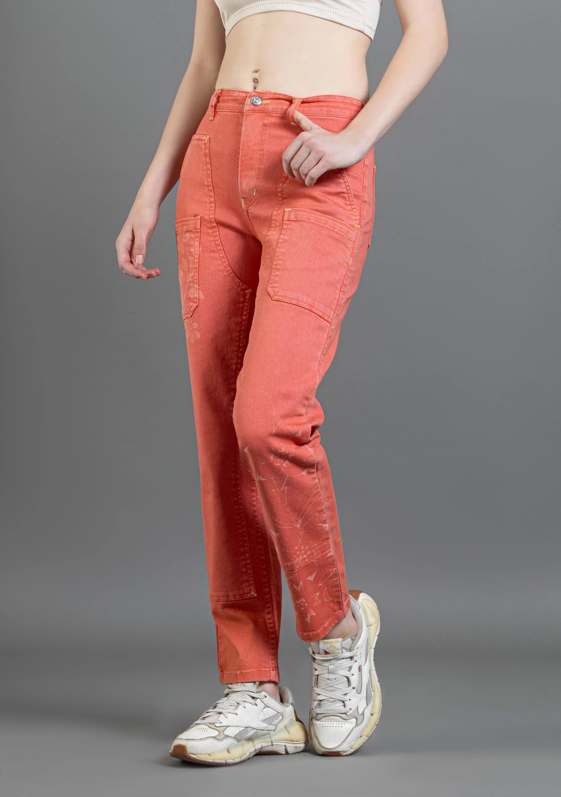Coral Pink Straight Fit Women's Coloured Jeans