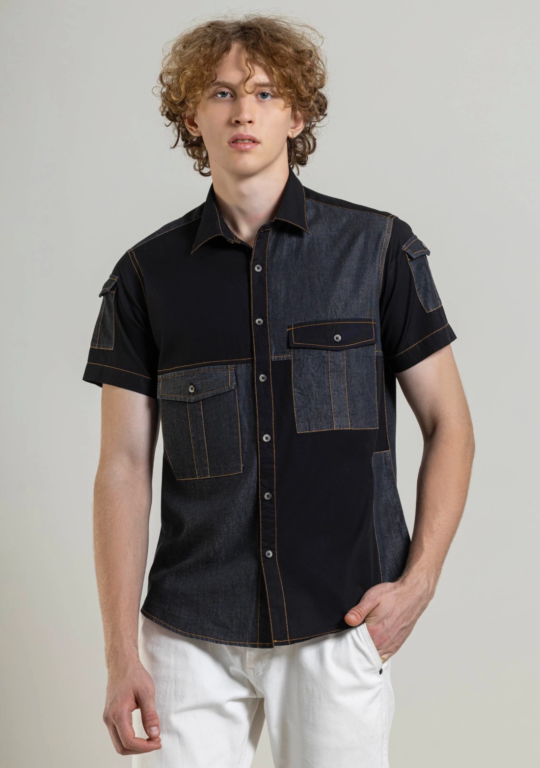 Black Slim Fit Men's Casual Cotton Shirt