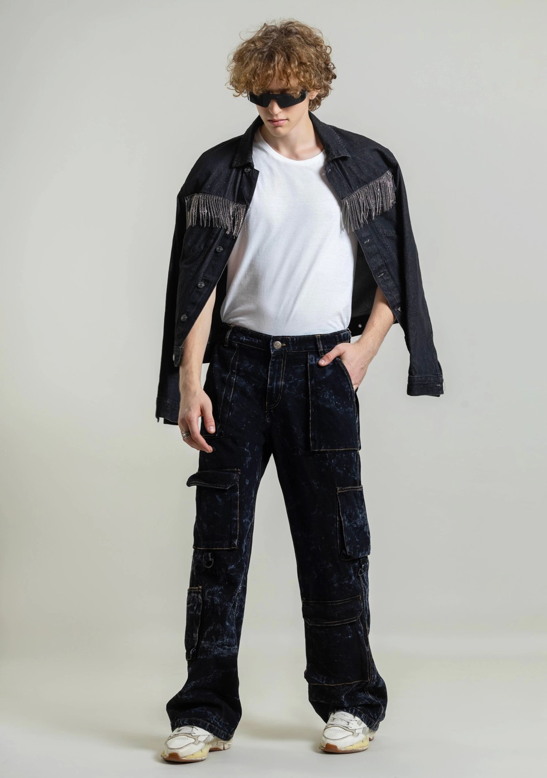 Black Wide Leg Cargo Style Men's Fashion Jeans