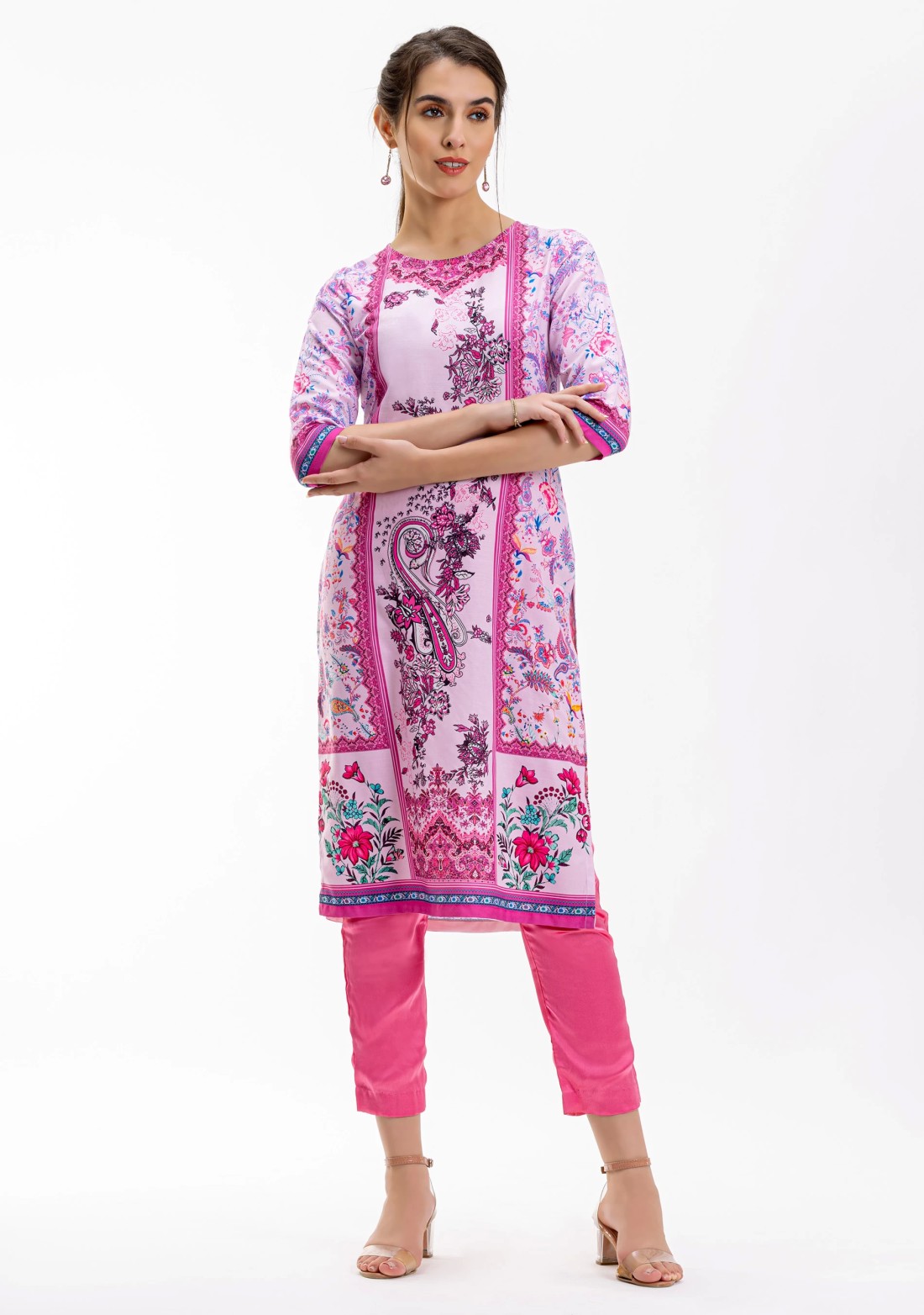 Pink Ethnic Print Straight Kurti