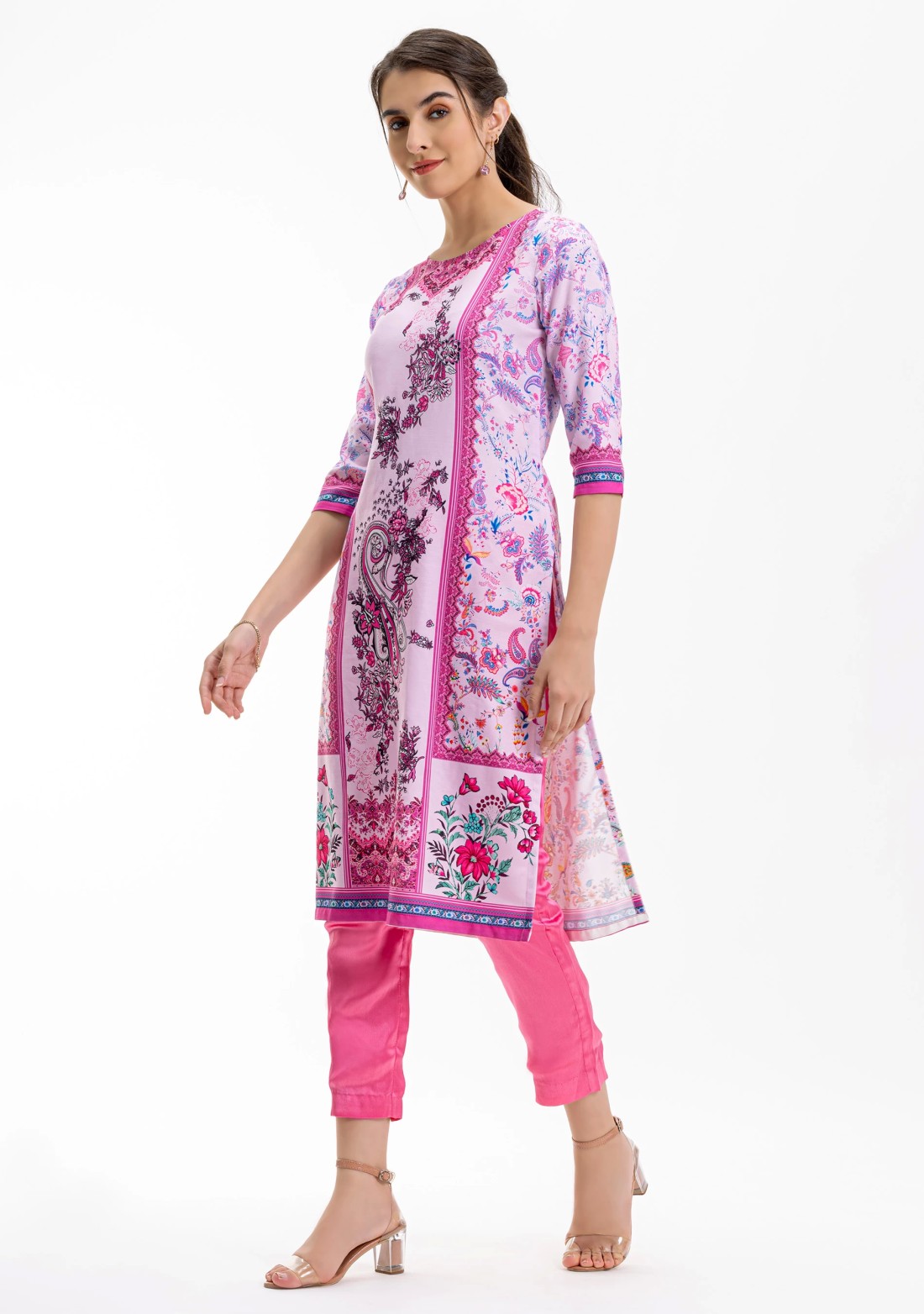 Pink Ethnic Print Straight Kurti