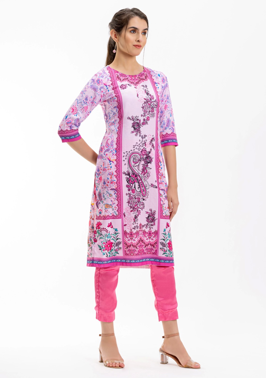 Pink Ethnic Print Straight Kurti