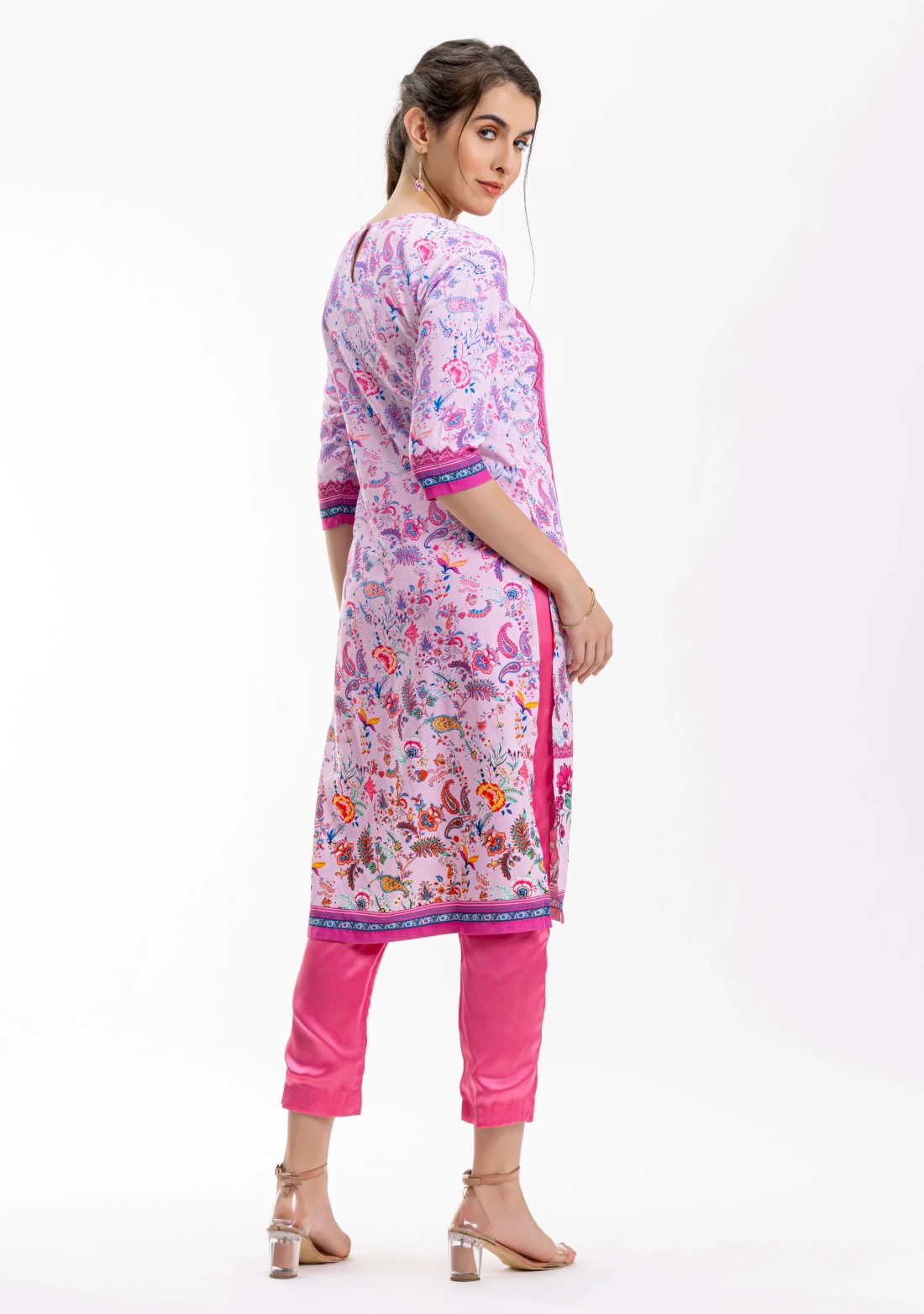 Pink Ethnic Print Straight Kurti