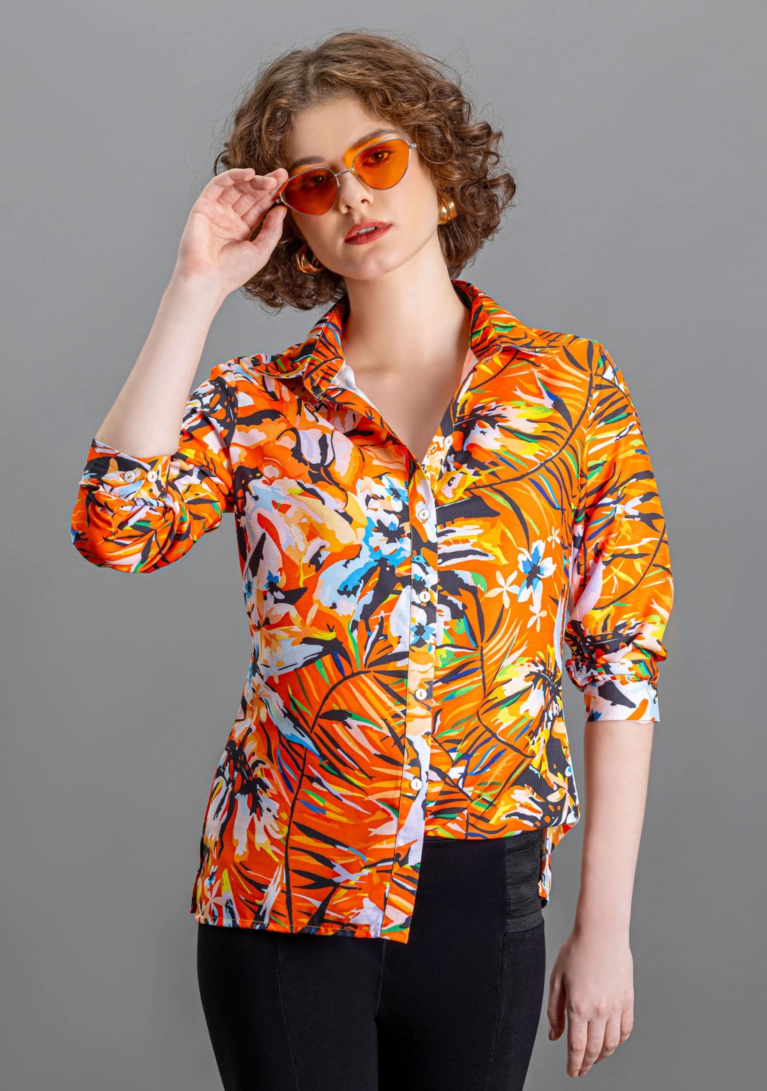 Orange Tropical Print Shirt