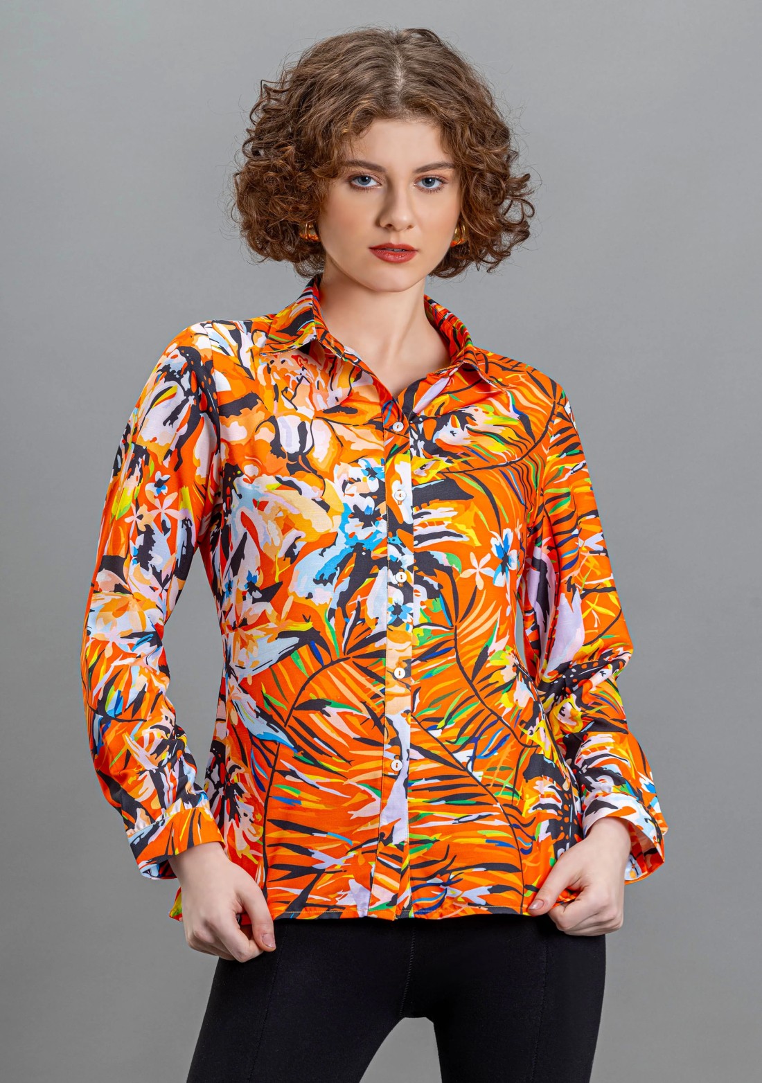 Orange Tropical Print Shirt