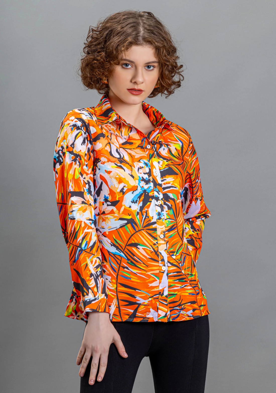 Orange Tropical Print Shirt