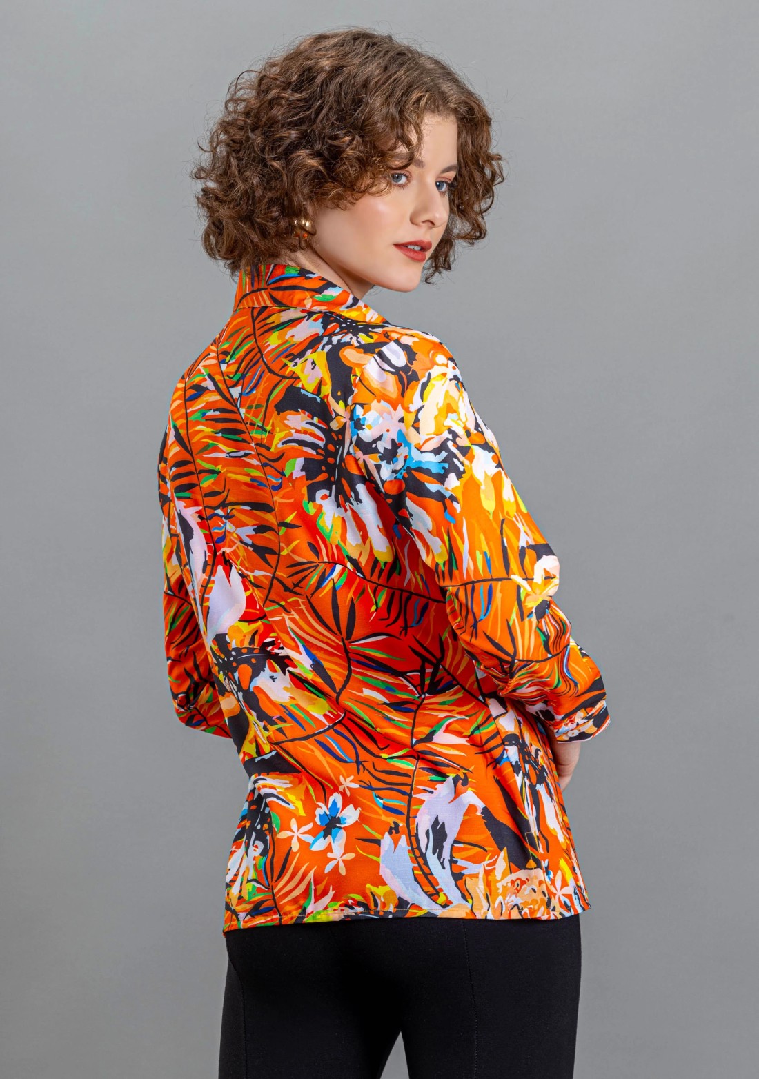 Orange Tropical Print Shirt