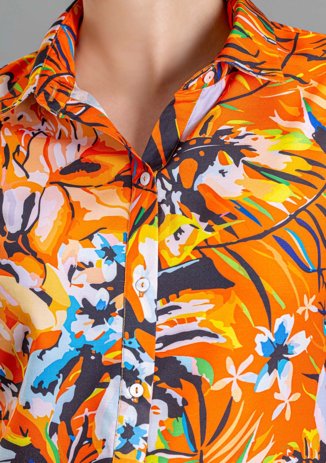 Orange Tropical Print Shirt