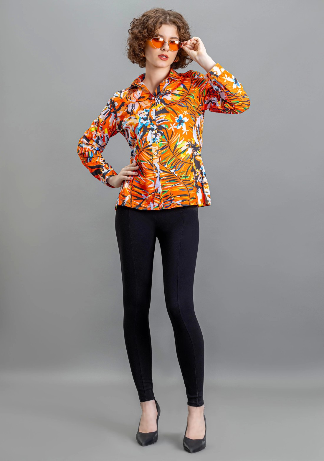 Orange Tropical Print Shirt