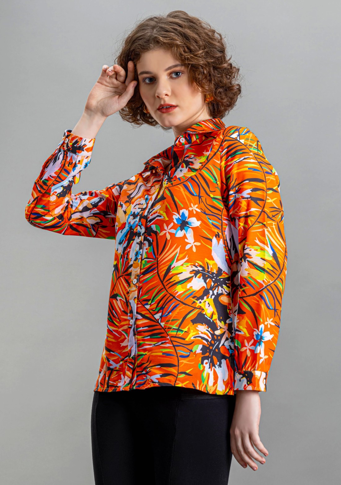 Orange Tropical Print Shirt