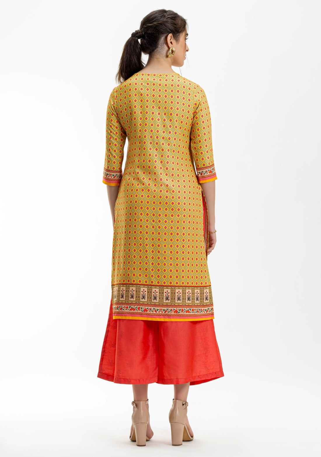 Yellow Ethnic Print Straight Kurta