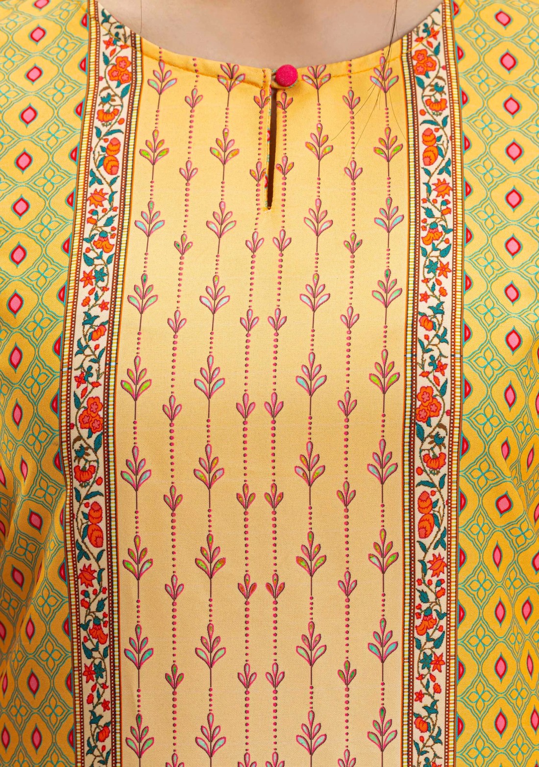 Yellow Ethnic Print Straight Kurta