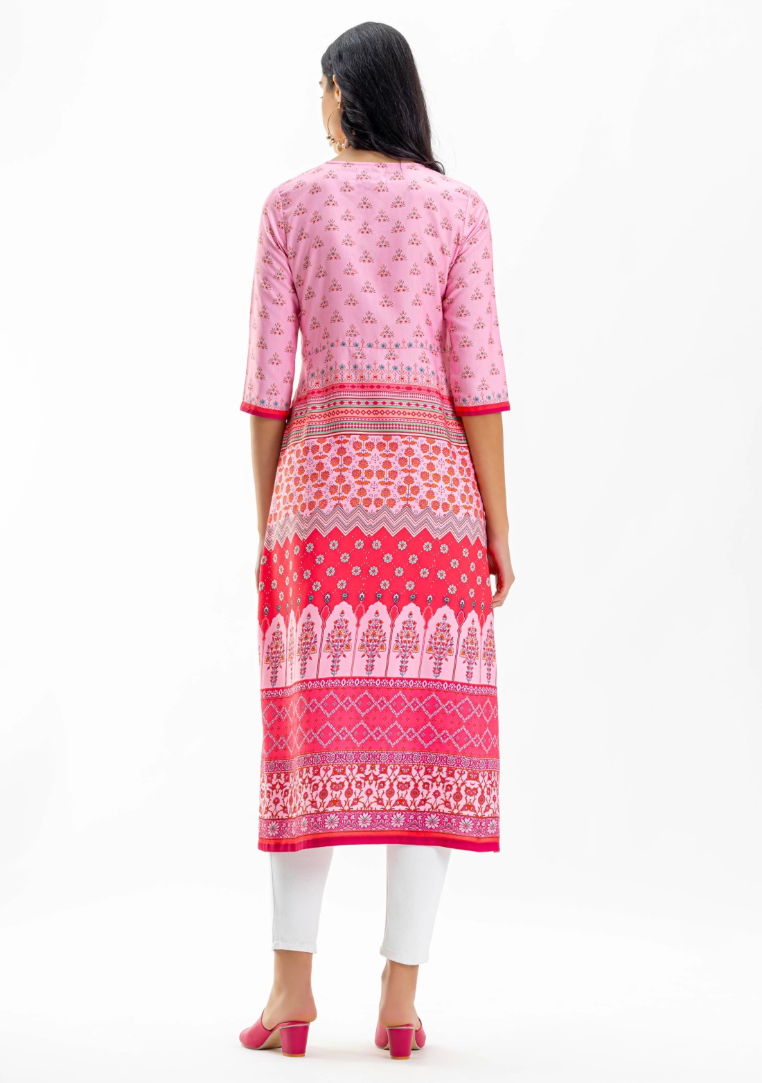 Pink Ethnic Print Centre Slit A-Line Flared Kurta