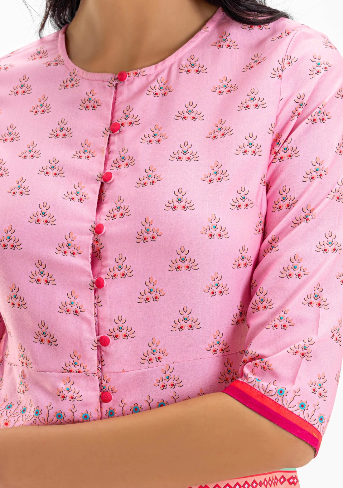 Pink Ethnic Print Centre Slit A-Line Flared Kurta