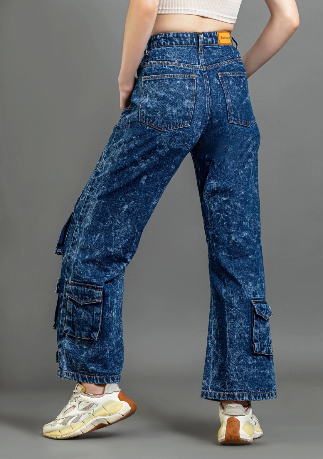 Blue Wide Leg Cargo Style Women's Fashion Jeans