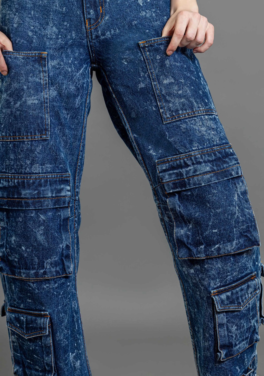 Blue Wide Leg Cargo Style Women's Fashion Jeans