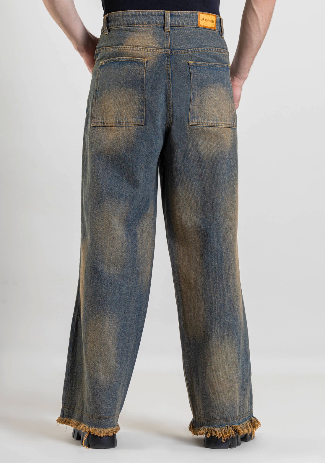 Beige and Blue Wide Leg Men's Patchwork Jeans