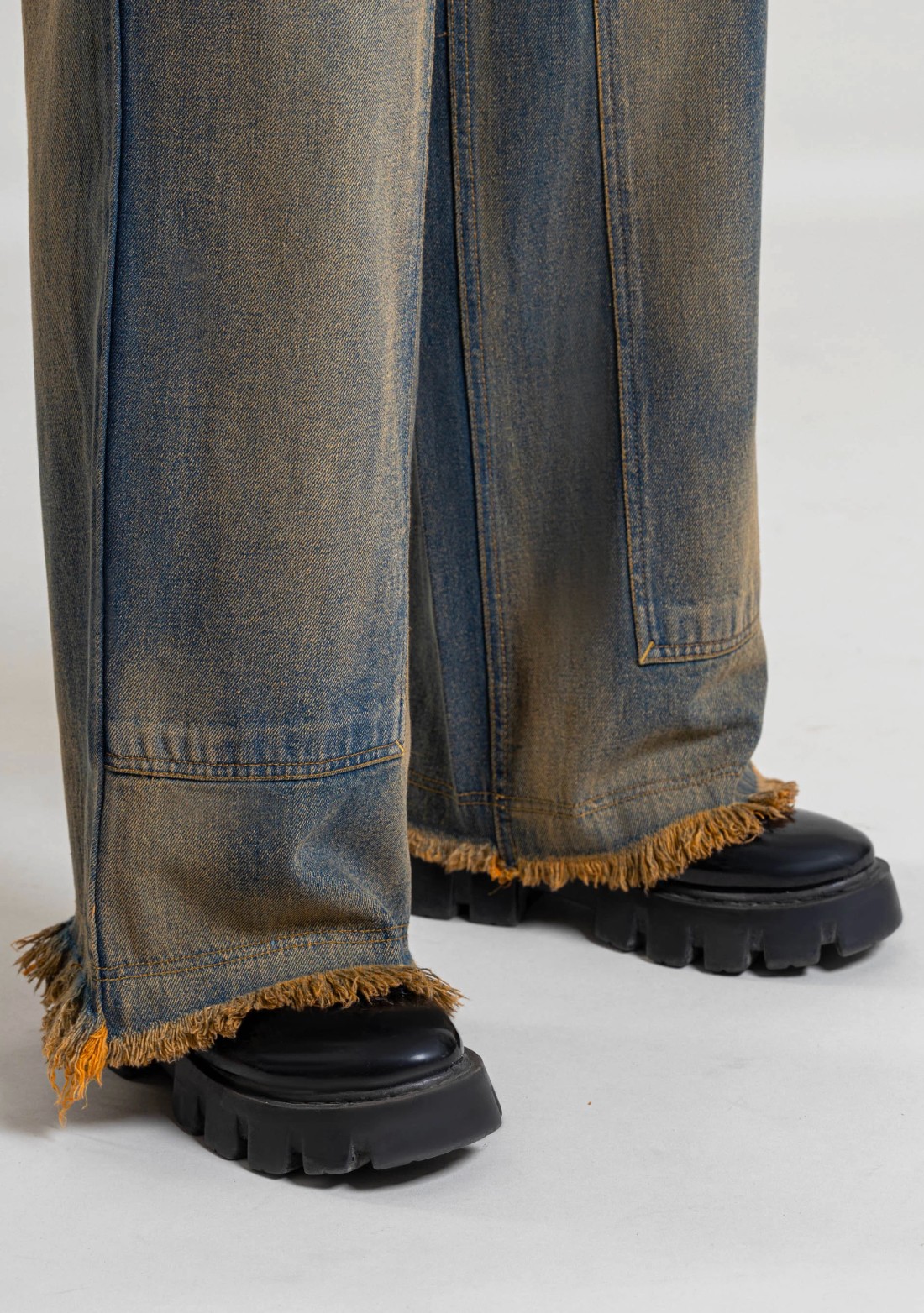 Beige and Blue Wide Leg Men's Patchwork Jeans