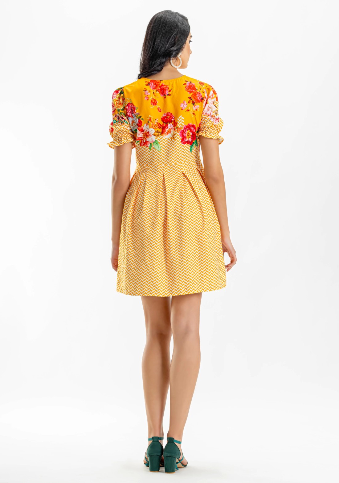 Yellow Floral Print Mini Dress