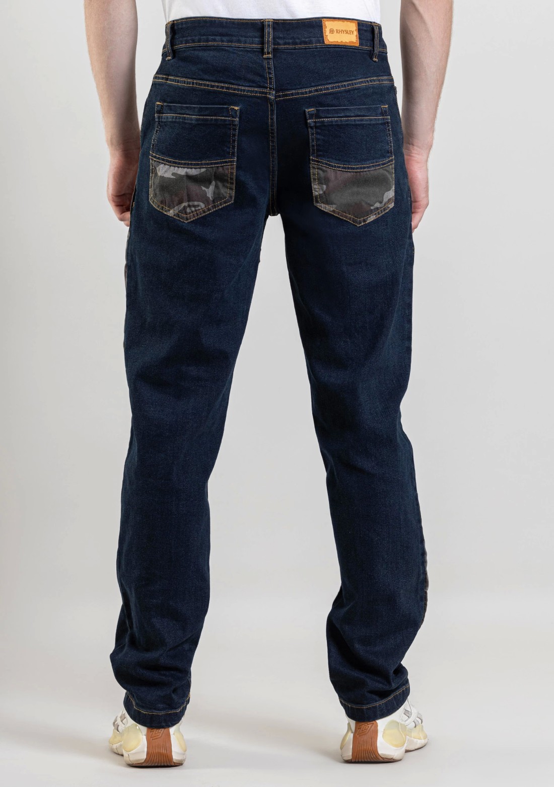 Dark Blue Straight Fit Men's Jeans with Camouflage Patch