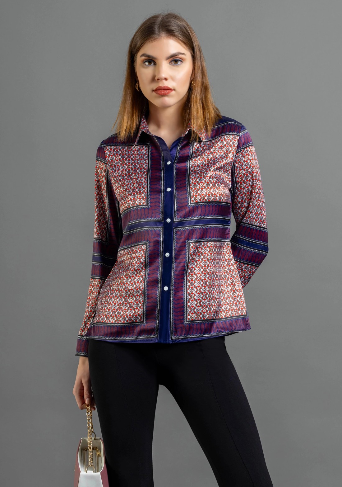 Multi Colour Scarf Print Satin Shirt