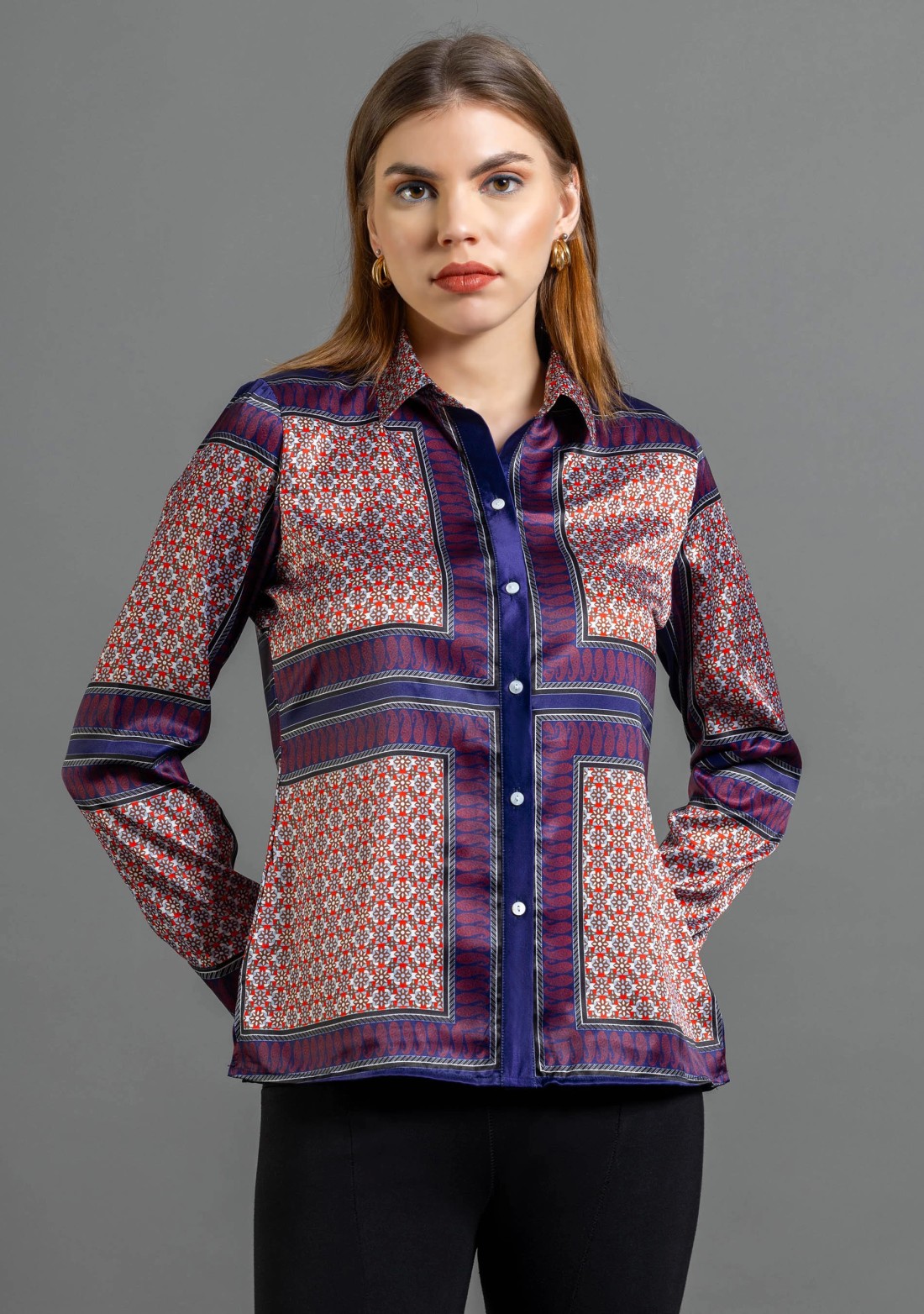 Multi Colour Scarf Print Satin Shirt