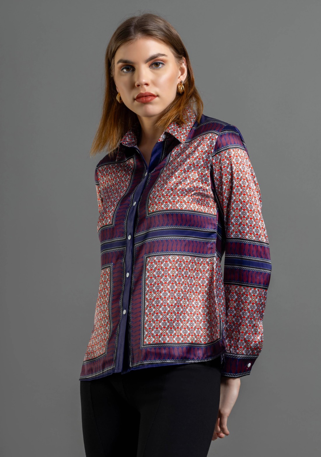 Multi Colour Scarf Print Satin Shirt