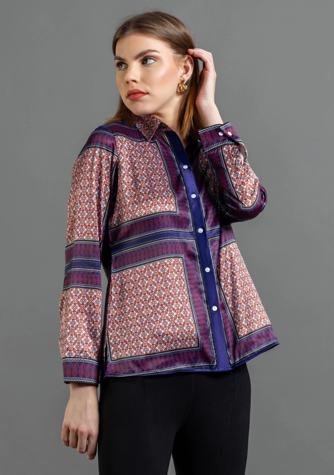 Multi Colour Scarf Print Satin Shirt