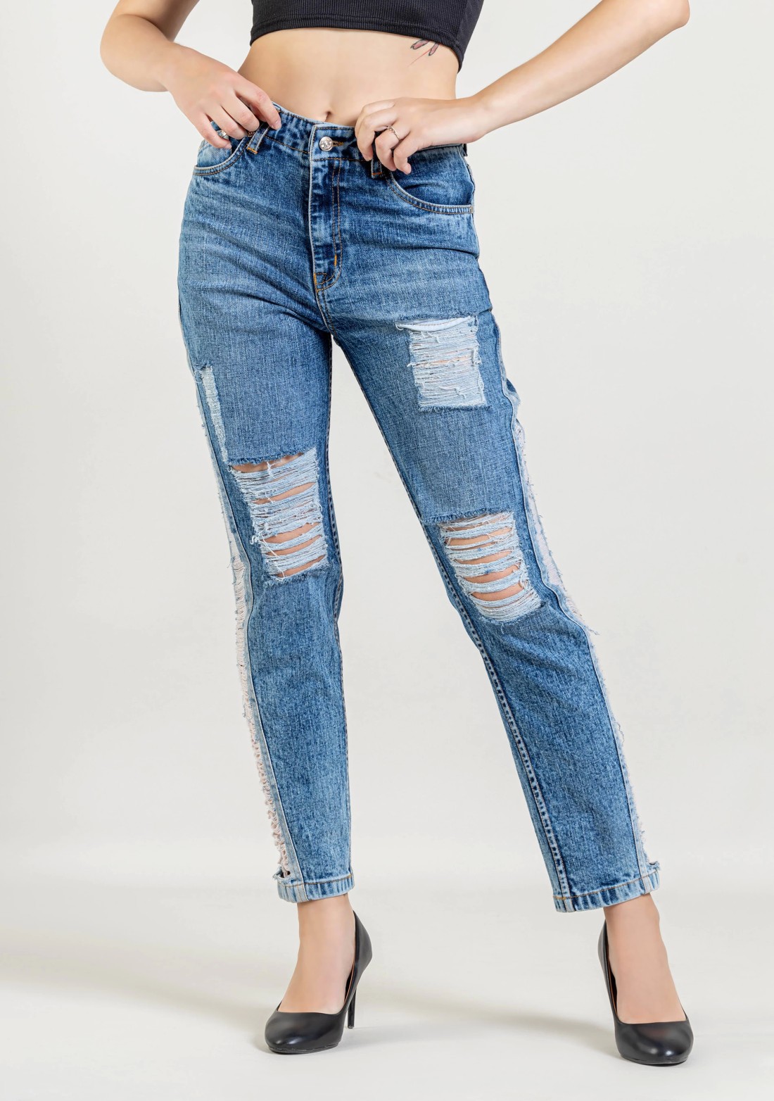 Light Blue Slim Fit Women's Distressed Jeans