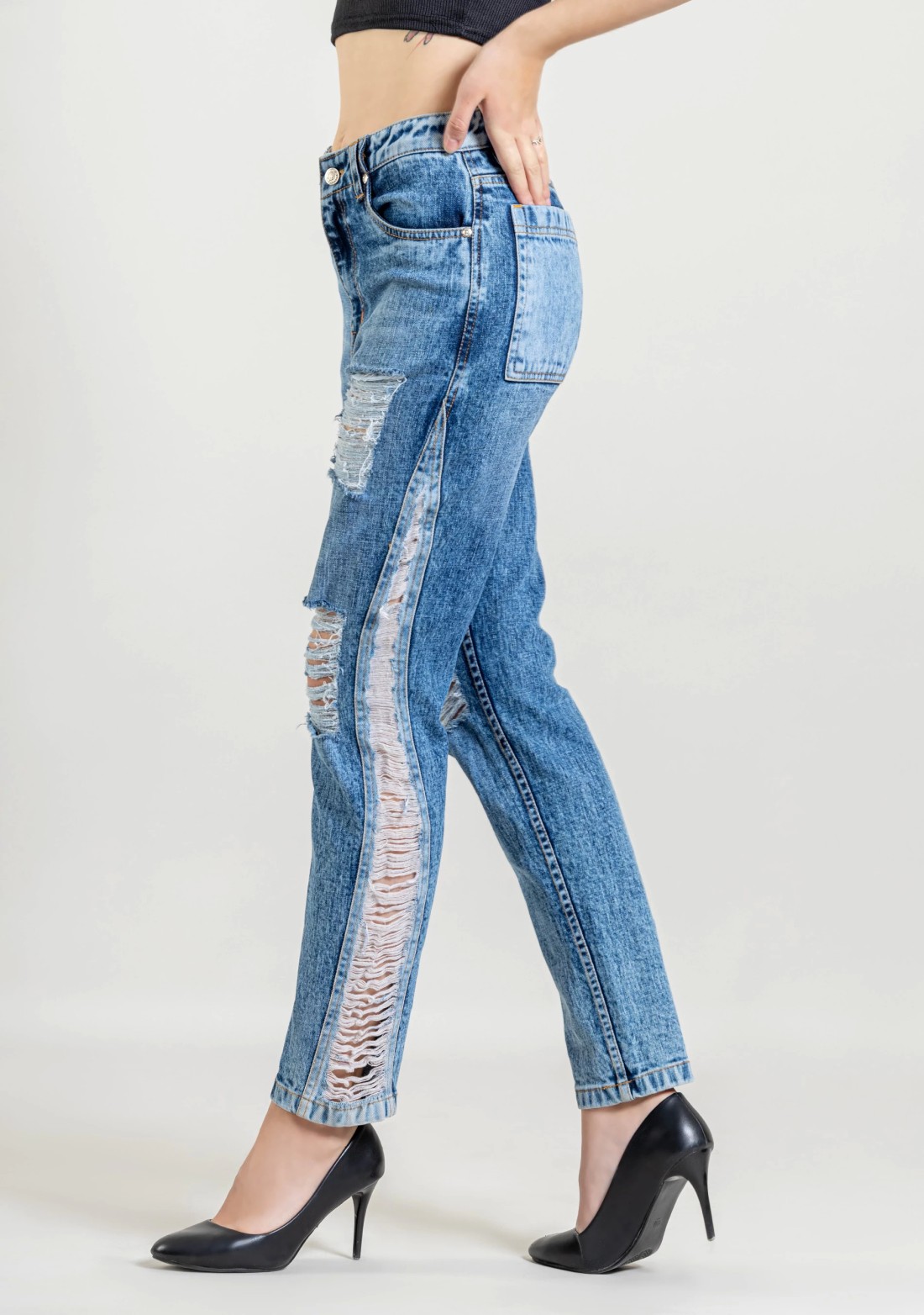 Light Blue Slim Fit Women's Distressed Jeans