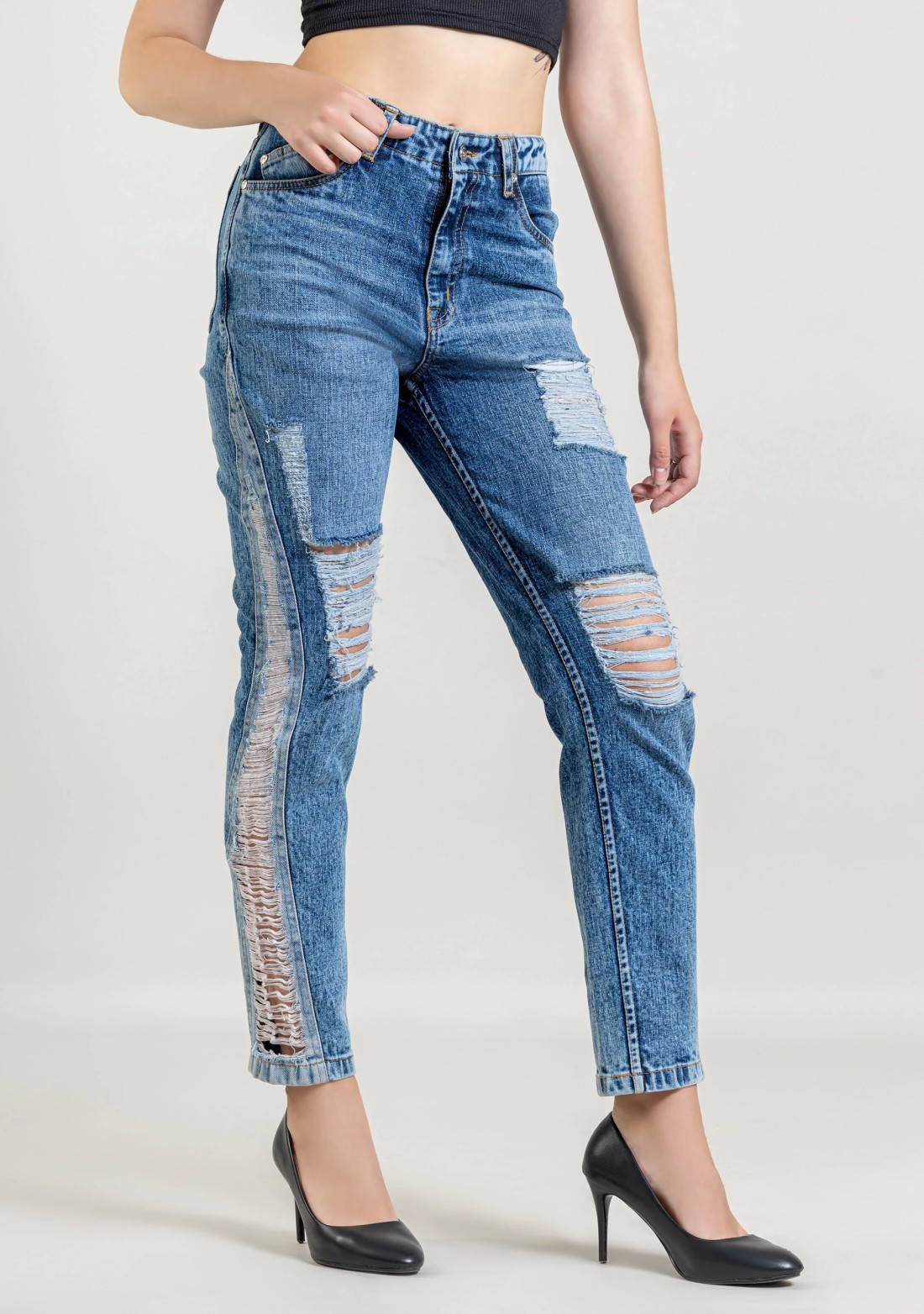 Light Blue Slim Fit Women's Distressed Jeans