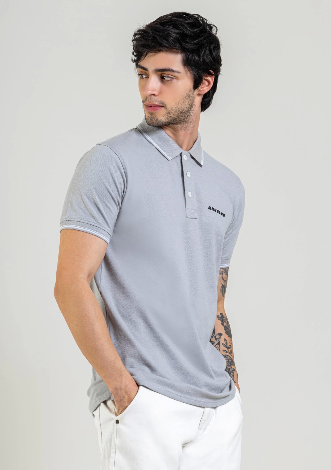 Grey Regular Fit Men's Polo T-Shirt