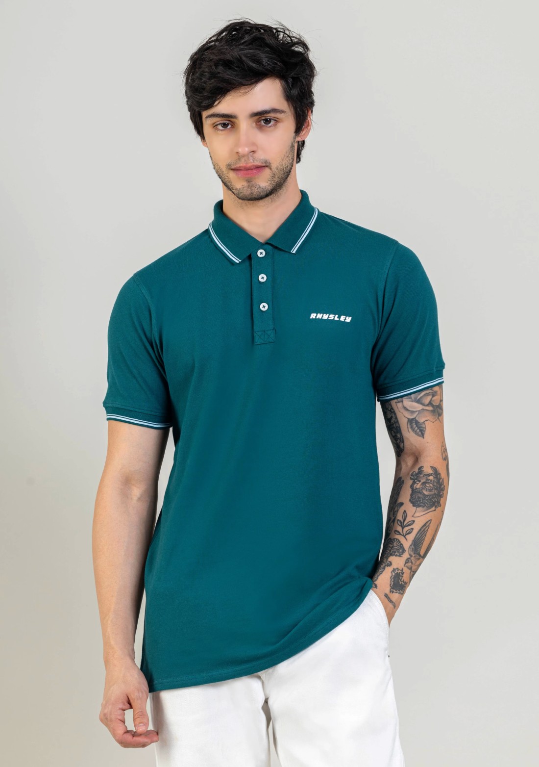 Peacock Blue Regular Fit Men's Polo T-Shirt