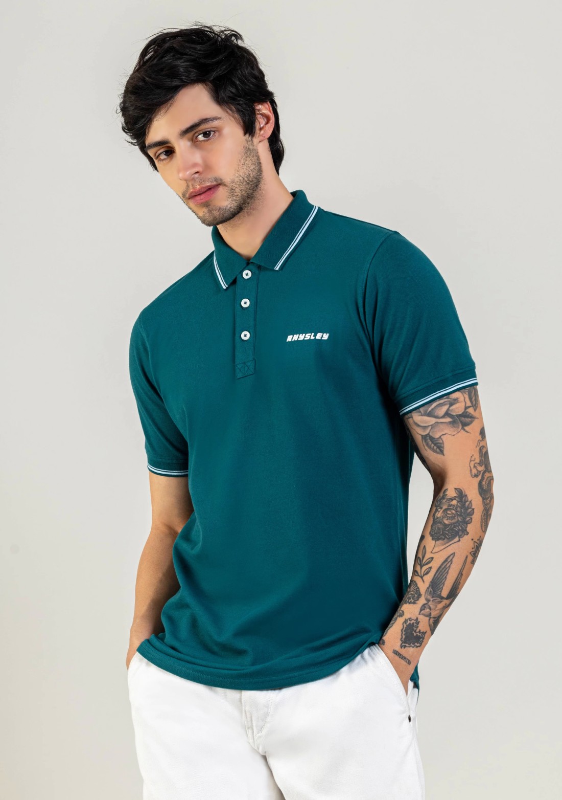 Peacock Blue Regular Fit Men's Polo T-Shirt