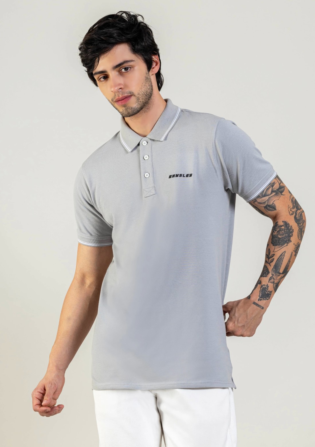 Grey Regular Fit Men's Polo T-Shirt