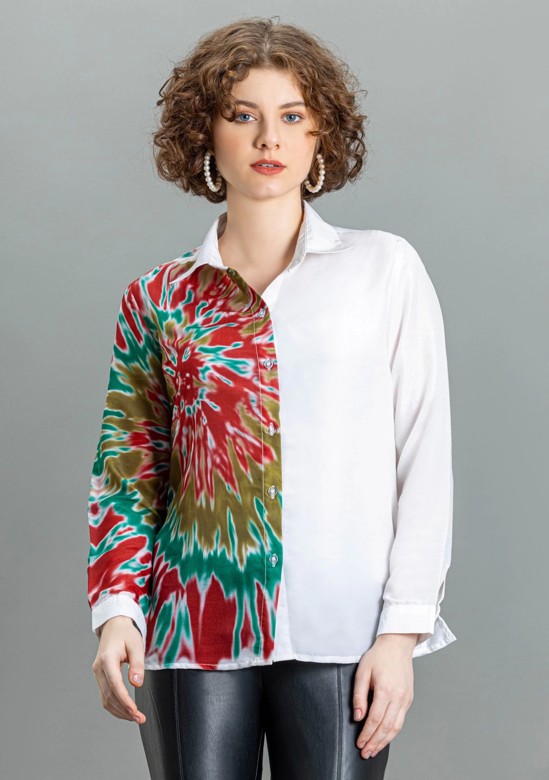 Multi Colour Tie and Dye Placement Print Muslin Shirt