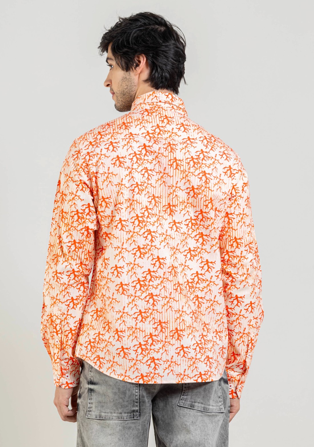 Peach Regular Fit Printed Men's Cotton Shirt