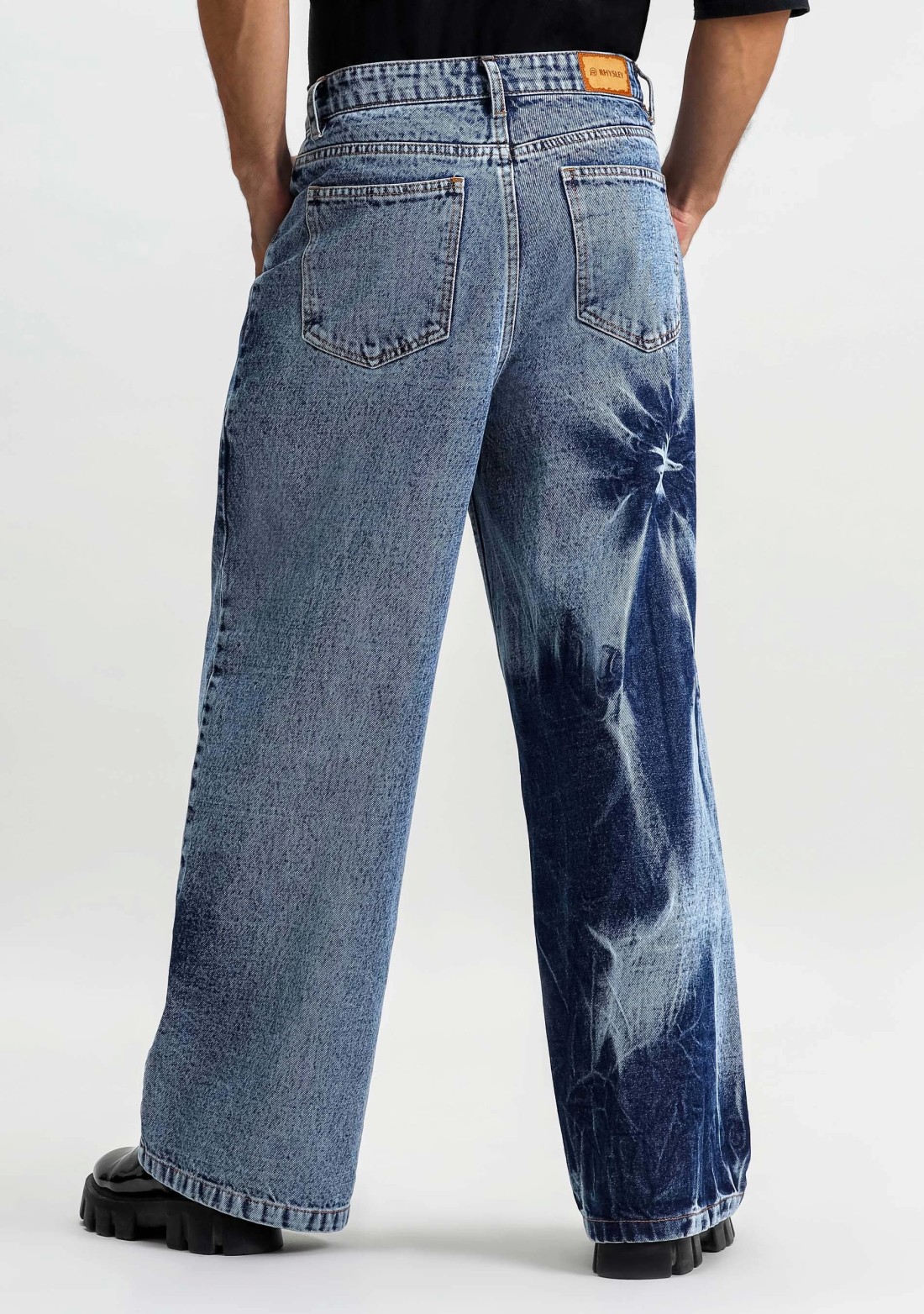 Blue Wide Leg Tie And Dye Men's Fashion Jeans